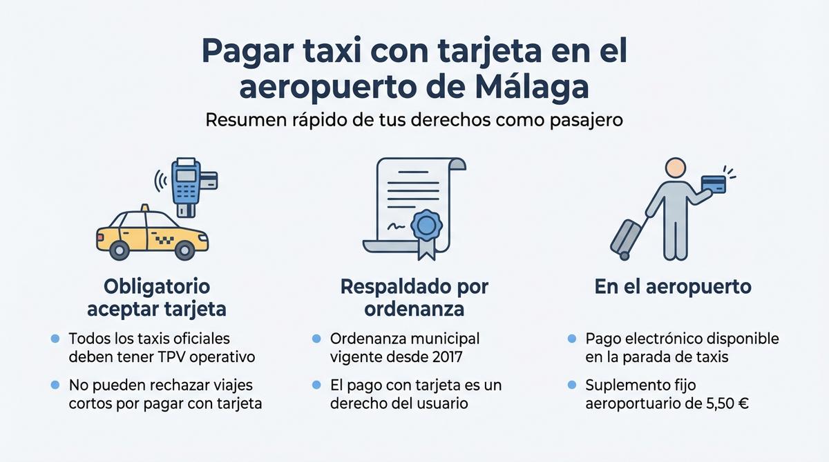 Infografía con los derechos básicos para pagar taxi con tarjeta en el aeropuerto de Málaga