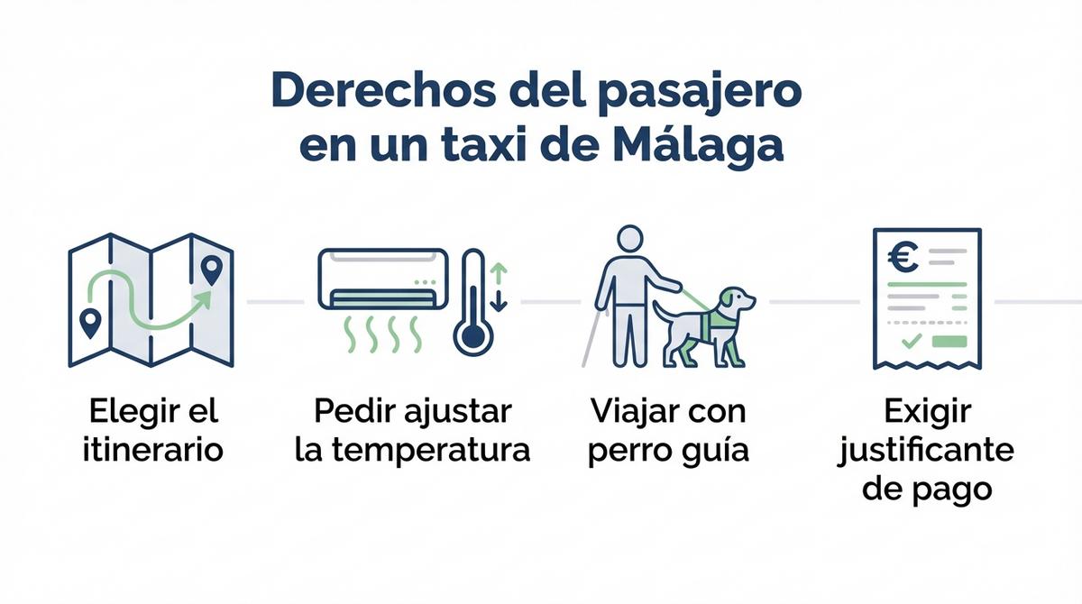 Diagrama con los principales derechos del pasajero en un taxi de Málaga