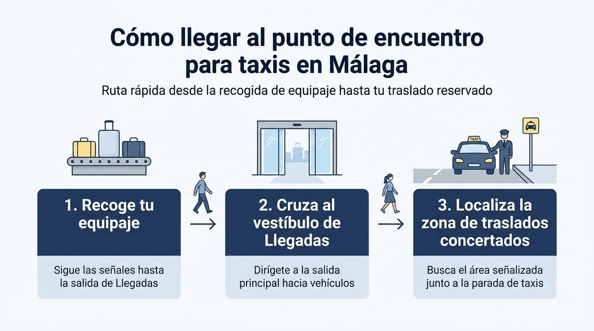 Diagrama de los pasos para llegar al punto de encuentro para taxis en el aeropuerto de Málaga