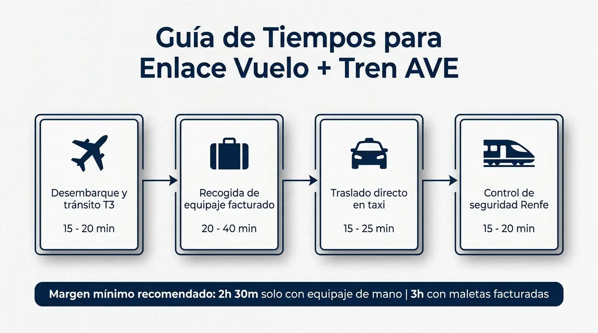 Cronograma de tiempos recomendados para enlazar avión y tren AVE en Málaga